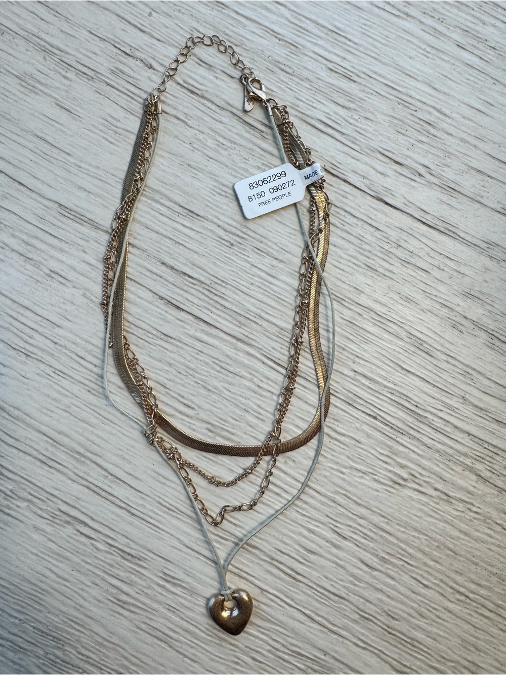 Free People Multi-Layer Gold Plated Heart Charm Necklace